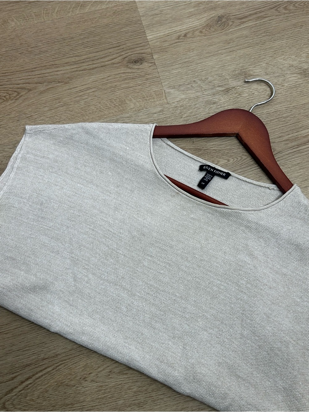 Eileen Fisher Organic Linen Cotton Textured Knit Neutral Sleeveless Boxy Top